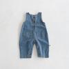 INS Infantil terno Denim Strap Calças para Meninos e Meninas Bebê Saindo Denim Colete Longo Escalada Listrado Top