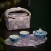 Juego de Tetera y Taza de Té Grabadas Pintadas a Mano Yuerui para Acampar al Aire Libre, Un Tetera y Dos Tazas Juego de Té de Viaje, Almacenamiento Portátil de Té