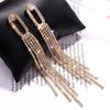 Brincos de borla longa personalizados personalizados estilo japonês e coreano brincos de strass ocos geométricos retangulares elegantes para mulheres no atacado de estoque