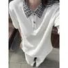 Camisa Polo Falsa de Duas Peças Estilo Americano para Homens, Design de Verão com Gola Reversível, Gola de Camisa Xadrez e Camiseta de Manga Curta