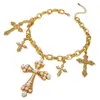 Joyería Transfronteriza Europea y Americana, Collar Exagerado de Cruz Personalizada Punk, Collar Geométrico de Perlas con Incrustaciones de Diamantes de Moda Creativa