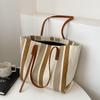 Bolsa de ombro feminina de grande capacidade estilo coreano, bolsa tote casual simples com listras verticais, estilo novo 2024, bolsa de mão da moda
