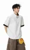 Camisa Polo Americana Desconstruída com Meio Zíper Manga Curta Masculina Design de Verão Color Block Gola Alta Camiseta Toque de Luxo Manga Curta