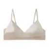 Sutiã Tangge de Seda Real com Stretch Cetim Decote V Bojo Triângulo Alças Finas de Seda de Amora Lingerie Suportiva Sem Aro