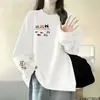 Versión Coreana Ins Marca de Moda Camiseta de Algodón Puro Cuello Redondo Manga Larga para Mujer Primavera y Otoño Nueva Holgada Estudiante Versátil Camiseta Básica Top