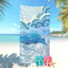 Toalla de Playa de Microfibra Estilo Simple Más Vendida Transfronteriza de Amazon para Vacaciones en la Costa, Toalla de Baño Ola del Océano Azul
