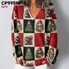 Sudadera de cuello redondo de marca independiente europea y americana, suéter de punto multicolor de manga larga con cuello en V para otoño e invierno, línea creativa original