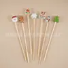 Pinchos de Fruta Navideños Palillos Desechables de Bambú Papá Noel Tenedores de Fruta Copos de Nieve Muñeco de Nieve Reno 100 Piezas/Paquete