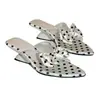 Sandalias de cuña de satén con lunares y lazo para mujer, chanclas transparentes de estilo de hada con punta para exteriores para mujer