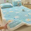 Colchoneta Gruesa de Leche Polar Estampada para Invierno, Habitación, Hogar, Tatami, Cojín Suave, Cubierta de Cama Acolchada de Polar Coral Cálido