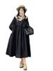 Vestido Longo de Algodão e Linho com Gola Alta Franzida e Retalhos, Estilo Francês Novo para Primavera, Saia Midi Solta de Cintura Alta para Mulheres