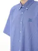 Camisa de manga corta a cuadros azules bordada retro estilo americano para hombre y mujer, informal, holgada, de alta gama, de verano.
