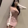 Ropa de Mujer de Comercio Exterior de Dongdaemun, Corea, Sexy y que Favorece la Figura~Vestido Bodycon con Diseño Único de Amarre