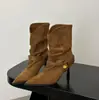 Botas de Moda Western Retro de Tacón Alto 2026 Botas de Media Caña Puntiagudas de Tacón de Aguja Plegadas Chic de Moda para Mujer
