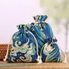Bolsa de Pano Azul e Flores Estilo Chinês Bolsa de Pano com Flores Pastorais Saco de Tecido Vazio para Amarrar Bolsa para Embalagem de Sementes Bolsa de Pano para Armazenamento de Joias