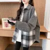 Camisa de retalhos xadrez jacquard, modelagem solta, plus size, emagrecedora, estilo relaxado, jaqueta moletom com design oversized, vestuário casual de nicho