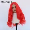 Peluca de Encaje Rojo Atmosférico Tejida a Mano para Cabello Largo y Rizado con Curvatura Natural, Hecha de Fibra Sintética de Alta Temperatura, Peluca de Onda Grande
