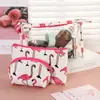 Bolsa de aseo de PVC de flamenco, juego de tres piezas, portátil, gran capacidad, bolsa de mano para almacenamiento de cosméticos, bolsa de almacenamiento multifuncional