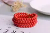 108 Pulseiras Finas de Cinábrio Vermelho, Pulseiras de Cinábrio com Múltiplos Círculos, Pulseiras Versáteis Elegantes e Amigáveis à Pele, Contas Redondas de 8mm