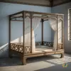 Cama con dosel estilo canción, Cama nido estilo chino nuevo, Cama con dosel doble de madera maciza, Cama con dosel de cuatro postes estilo antiguo Ming y Qing, Cama de dormitorio para casa de huéspedes