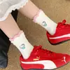 Calcetines Largos Blancos Finos para Mujer, Estilo Gato Kt, Calcetines de Media Pantorrilla Juveniles, Calcetines Largos de Encaje Japonés Dulces de Dibujos Animados para Primavera y Verano
