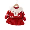 Conjunto de Suéter para Niña Otoño e Invierno Nuevo Niña Conejo Cuello Grande de Arrastre Falda de Punto Estilo Coreano Estilo Extranjero Lazo Lana