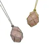 Bolsa de Rede Grande Colar Ajustável Cristal Rosa Natural Pedra Bruta Bolsa de Rede Colar de Nó de Metal Bambu Pingente Tecido Exportação