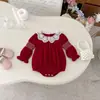Estilo Navideño Ropón para Bebé Niña Rojo Encaje Cuello de Muñeca Body Retro Elegante para Bebé Ropa para Gatear de Bebé