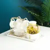 Juego de Tazas de Cerámica de Alta Gama para Uso Doméstico, Tazas de Té, Tazas de Café, Jarra Transparente de Vidrio para Jugos y Agua Fría para la Sala de Estar, Tetera Transparente