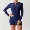 Traje de Baño Nuevo Estilo Transfronterizo Europeo y Americano 2026 Comercio Exterior de una Pieza con Cremallera Manga Larga Traje de Surf con Shorts de Boxeador Traje de Baño para Mujer de Buceo