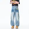 Diseño de patrón de bambú + tamaño grande Nuevos jeans y pantalones casuales de workwear de ajuste limpio para hombre de la alta calle americana