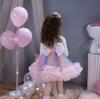 Saia de Princesa para Meninas Vestido Arco-Íris Celebrante Cibernético Saia Explosiva com Babados Vestido de Aniversário de Um Ano Saia com Véu Conjunto de Outono Moda