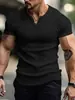 Camiseta Casual Deportiva Ajustada de Manga Corta para Hombre Estilo Europeo y Americano Comercio Exterior Prendas de Punto Transfronterizas Color Sólido Camisa Henley Botonada Americana