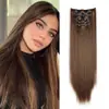 Peças de Peruca Europeias e Americanas Transfronteiriças em Estoque 16 Cartões Conjunto de 6 Peças de Extensões de Cabelo Fibra Química Cabelo Longo Reto Feminino Extensões de Cabelo com Clipe Conjunto