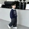 Conjunto de Ropa para Niños de Primavera y Otoño Conjunto de Sudadera con Corbata Estilo Coreano Fresco Moderno Conjunto de Dos Piezas Ropa para Niños Pequeños y Niños Pequeños Comercio Exterior