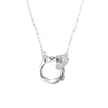 Colar Anel Duplo Gato da Sorte para Mulheres, Corrente de Clavícula Simples e Sofisticada com Encrustação de Diamante Mobius, Pingente Moderno e Criativo