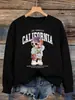 Sudaderas Kawaii de Oso con Estampado de Letras de California para Mujer Cuello Redondo Ropa Callejera Holgada Casual Pulóver Otoño