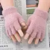 Guantes de Felpa a Prueba de Viento para Mujer Invierno Cálido Estudiante Guantes sin Dedos con Tapa Abatible para Exterior de Medio Dedo Gruesos para Escribir