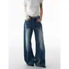 Calça Jeans Wide Leg Pregueada Estilo Retrô Americano de Cintura Alta para Mulheres Altas, Caimento Solto, Emagrecedor, Fluido, Corte Reto, Comprimento até o Chão