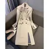 Gabardina de cuello de solapa con abertura larga para mujer, de longitud media, elegante, para primavera y otoño. Abrigo de otoño para mujer estilo británico