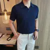 Camisa Polo de Lujo Versátil para Hombre de Verano con Cuello de Gaviota, Camiseta de Manga Corta Tejida Elástica Transpirable de Corte Delgado para Exportación