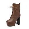 Botas de Cavaleiro Novas de Cano Curto Botas Sexy de Tamanho Grande Salto Grosso Super 4 Cadarços Mesa d'Água Comércio Exterior Botas Martin Botas de Salto Alto Amarelo