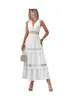 Transfronterizo 2025 Amazon Verano Europeo y Americano Nuevo Vcay Vestido de Mujer con Encaje Empalmado de Cuello en V Sin Mangas