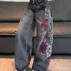 Jeans negros versátiles para mujer estilo Y2K, de pierna ancha, rectos, holgados, con estampado, para comercio exterior transfronterizo europeo y americano, lavados, para otoño e invierno