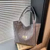 Bolsa de Lona Listrada Francesa para Férias Versátil de Compras Grande Capacidade Bolsa Tote para Mulheres Leve para o Dia a Dia Bolsa de Ombro Bolsa Tote