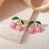 Pendientes de Fresa con Goteo de Aceite de Venta Caliente Transfronterizos, Serie de Frutas de Acero Inoxidable de Lujo Ligero y Gama Alta, Pendientes Dulces y Lindos