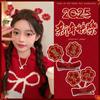 Adereços de Cabeça de Ano Novo Acessórios de Cabelo Ricos Estilo Chinês Presilha de Cabelo com Laço Vermelho Festivo para Franja Lateral Feminina
