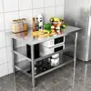 Bancada de Trabalho Retangular de Aço Inoxidável Comercial, Mesa Retangular para Cozinha Doméstica, Mesa Operacional Multicamadas de Aço Branco Mais Tábua de Corte Mesa para Cortar Vegetais