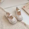 Sapatos de Salto Único com Laço de Borboleta da Moda para Bebês Meninas 2026 Chegada Nova de Primavera Malha Fina Respirável para Interior Sandálias