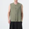 2026 Verano Tendencia Nacional Algodón Lino Hebilla de Cobre Chaleco Sencillo Talla Grande Holgado Casual Chaleco de Moda Estilo Chino Chaqueta sin Mangas para Hombre
